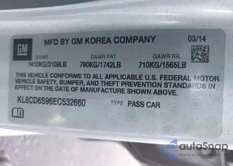 2014 Chevrolet Spark 1Lt Auto from USA, damaged, VIN KL8CD6S96EC532660